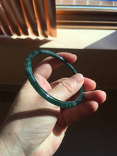 Load image into Gallery viewer, 61.5mm Certified Type A 100% Natural dark green/blue/gray with flying snow Guatemala slim round cut Jadeite bangle PD21-4459
