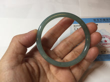 Load image into Gallery viewer, 53mm Certified Type A 100% Natural icy watery deep sea dark green/blue/gray/black Guatemala slim round cut Jadeite bangle PB146-8141
