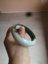 Load image into Gallery viewer, 54.8mm certified type A 100% Natural oily dark green/white(半山半水) chubby Jadeite Jade bangle C82-4436
