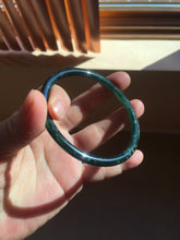 Load image into Gallery viewer, 61.5mm Certified Type A 100% Natural dark green/blue/gray with flying snow Guatemala slim round cut Jadeite bangle PD21-4459
