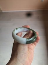 Load image into Gallery viewer, 54.8mm certified type A 100% Natural oily dark green/white(半山半水) chubby Jadeite Jade bangle C82-4436

