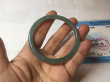 Load image into Gallery viewer, 53mm Certified Type A 100% Natural icy watery deep sea dark green/blue/gray/black Guatemala slim round cut Jadeite bangle PB146-8141
