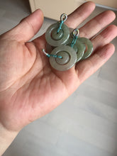 Load image into Gallery viewer, 24.8mm Type A 100% Natural oily light green/gray Jadeite Jade concentric circle safety Guardian ring Pendant (子母扣,同心环) AY96
