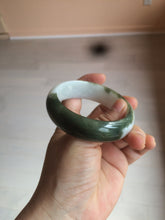 Load image into Gallery viewer, 54.8mm certified type A 100% Natural oily dark green/white(半山半水) chubby Jadeite Jade bangle C82-4436
