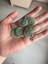 Load image into Gallery viewer, 24.8mm Type A 100% Natural oily light green/gray Jadeite Jade concentric circle safety Guardian ring Pendant (子母扣,同心环) AY96
