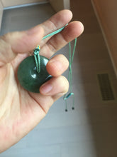 Load image into Gallery viewer, 34mm Type A 100% Natural oily dark green(老油青) Jadeite Jade Safety Guardian lenticular disc Button donuts pendant PA106
