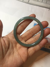 Load image into Gallery viewer, 53mm Certified Type A 100% Natural icy watery deep sea dark green/blue/gray/black Guatemala slim round cut Jadeite bangle PB146-8141
