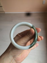 Load image into Gallery viewer, 54.8mm certified type A 100% Natural oily dark green/white(半山半水) chubby Jadeite Jade bangle C82-4436
