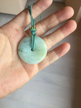Load image into Gallery viewer, 34.4mm Type A 100% Natural light green Jadeite Jade Safety Guardian Button donuts pendant PA107

