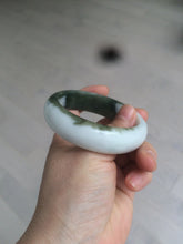 Load image into Gallery viewer, 54.8mm certified type A 100% Natural oily dark green/white(半山半水) chubby Jadeite Jade bangle C82-4436
