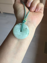 Load image into Gallery viewer, 34.4mm Type A 100% Natural light green Jadeite Jade Safety Guardian Button donuts pendant PA107

