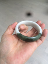 Load image into Gallery viewer, 54.8mm certified type A 100% Natural oily dark green/white(半山半水) chubby Jadeite Jade bangle C82-4436
