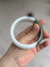 Load image into Gallery viewer, 54.8mm certified type A 100% Natural oily dark green/white(半山半水) chubby Jadeite Jade bangle C82-4436
