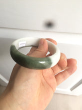 Load image into Gallery viewer, 54.8mm certified type A 100% Natural oily dark green/white(半山半水) chubby Jadeite Jade bangle C82-4436
