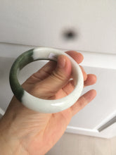 Load image into Gallery viewer, 54.8mm certified type A 100% Natural oily dark green/white(半山半水) chubby Jadeite Jade bangle C82-4436
