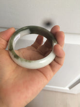 Load image into Gallery viewer, 54.8mm certified type A 100% Natural oily dark green/white(半山半水) chubby Jadeite Jade bangle C82-4436
