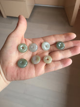 Load image into Gallery viewer, 14.5-16.4mm Type A 100% Natural icy watery light green white gray Jadeite Jade Safety Guardian Button donuts Pendant group AU80
