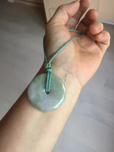Load image into Gallery viewer, 37mm Type A 100% Natural light green purple Jadeite Jade Safety Guardian Button donuts pendant PA108
