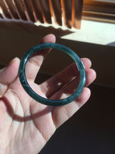 Load image into Gallery viewer, 56mm Certified Type A 100% Natural dark green/blue/gray with flying snow Guatemala slim round cut Jadeite bangle PD17-4445
