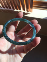 Load image into Gallery viewer, 56mm Certified Type A 100% Natural dark green/blue/gray with flying snow Guatemala slim round cut Jadeite bangle PD17-4445
