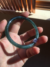 Load image into Gallery viewer, 56mm Certified Type A 100% Natural dark green/blue/gray with flying snow Guatemala slim round cut Jadeite bangle PD17-4445
