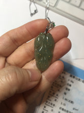 Load image into Gallery viewer, Certified type A 100% Natural icy watery dark green gray Jadeite Jade leaf pendant X137-4762
