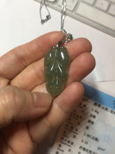 Load image into Gallery viewer, Certified type A 100% Natural icy watery dark green gray Jadeite Jade leaf pendant X137-4762
