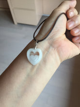 Load image into Gallery viewer, 100% Natural type A light green/white double hearts jadeite Jade pendant necklace PB221
