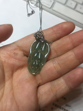 Load image into Gallery viewer, Certified type A 100% Natural icy watery dark green gray Jadeite Jade leaf pendant X137-4762
