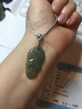 Load image into Gallery viewer, Certified type A 100% Natural icy watery dark green gray Jadeite Jade leaf pendant X137-4762
