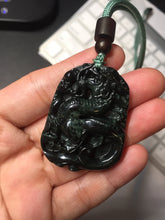 Load image into Gallery viewer, 100% Natural clear dark green/black jadeite jade(Mocui, 墨翠) dragon Pendant/handhold worry stone BL128
