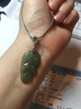 Load image into Gallery viewer, Certified type A 100% Natural icy watery dark green gray Jadeite Jade leaf pendant X137-4762
