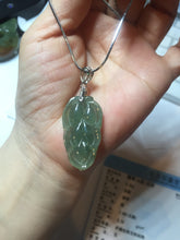 Load image into Gallery viewer, Certified type A 100% Natural icy watery dark green gray Jadeite Jade leaf pendant X137-4762
