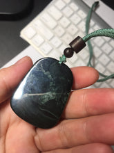 Load image into Gallery viewer, 100% Natural clear dark green/black jadeite jade(Mocui, 墨翠) dragon Pendant/handhold worry stone BL128
