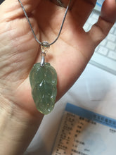 Load image into Gallery viewer, Certified type A 100% Natural icy watery dark green gray Jadeite Jade leaf pendant X137-4762
