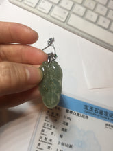 Load image into Gallery viewer, Certified type A 100% Natural icy watery dark green gray Jadeite Jade leaf pendant X137-4762
