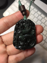 Load image into Gallery viewer, 100% Natural clear dark green/black jadeite jade(Mocui, 墨翠) dragon Pendant/handhold worry stone BL128
