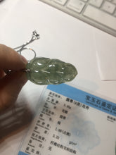 Load image into Gallery viewer, Certified type A 100% Natural icy watery dark green gray Jadeite Jade leaf pendant X137-4762
