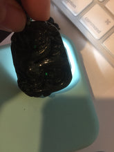 Load image into Gallery viewer, 100% Natural clear dark green/black jadeite jade(Mocui, 墨翠) dragon Pendant/handhold worry stone BL128
