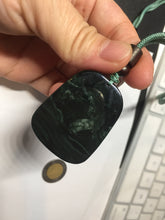 Load image into Gallery viewer, 100% Natural clear dark green/black jadeite jade(Mocui, 墨翠) dragon Pendant/handhold worry stone BL128
