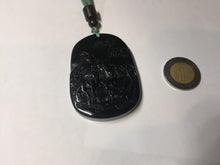 Load image into Gallery viewer, 100% Natural dark green/black jadeite jade(Mocui, 墨翠) three sheep Pendant/handhold worry stone BL129
