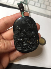 Load image into Gallery viewer, 100% Natural dark green/black jadeite jade(Mocui, 墨翠) three sheep Pendant/handhold worry stone BL129
