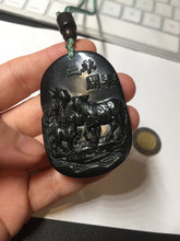 Load image into Gallery viewer, 100% Natural dark green/black jadeite jade(Mocui, 墨翠) three sheep Pendant/handhold worry stone BL129
