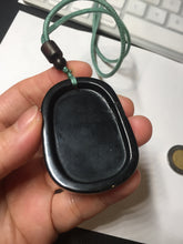 Load image into Gallery viewer, 100% Natural dark green/black jadeite jade(Mocui, 墨翠) three sheep Pendant/handhold worry stone BL129
