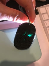 Load image into Gallery viewer, 100% Natural dark green/black jadeite jade(Mocui, 墨翠) three sheep Pendant/handhold worry stone BL129
