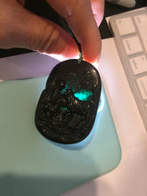 Load image into Gallery viewer, 100% Natural dark green/black jadeite jade(Mocui, 墨翠) three sheep Pendant/handhold worry stone BL129
