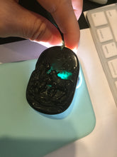 Load image into Gallery viewer, 100% Natural dark green/black jadeite jade(Mocui, 墨翠) three sheep Pendant/handhold worry stone BL129
