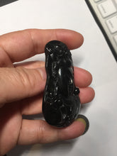 Load image into Gallery viewer, 100% Natural dark green/black jadeite jade(Mocui, 墨翠) GuanYin(观音) Pendant/handhold worry stone BL130
