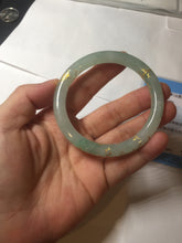Load image into Gallery viewer, 53mm 100% Natural type A icy watery sunny green carved and golden-painted round cut Jadeite Jade bangle PA173-0228
