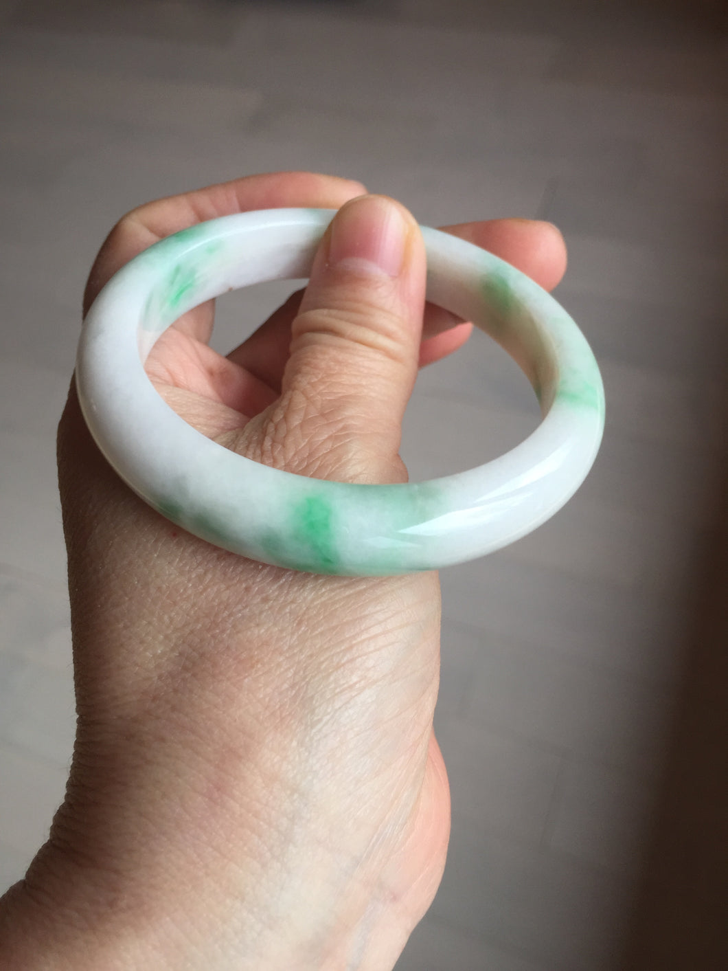 57mm Certified Type A 100% Natural sunny green/white(白底青) Jadeite Jade bangle AY91-2805